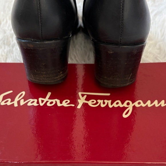 Salvatore Ferragamo Vintage Black Leather Mid-Calf Boot with Signiture Emblem - Picture 7 of 12